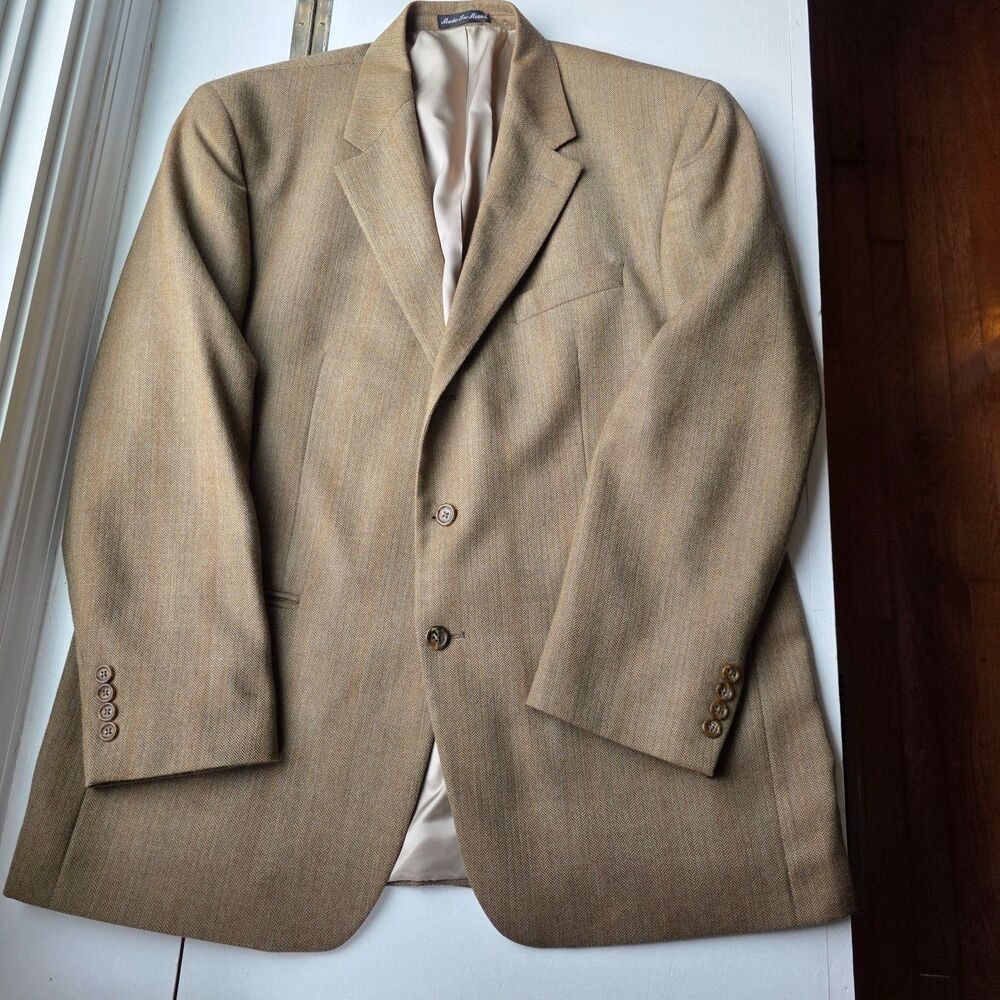 Vintage Lauren Ralph Lauren Blazer 100% Wool Herringbone Sport Coat Brown 46R - Picture 3 of 16